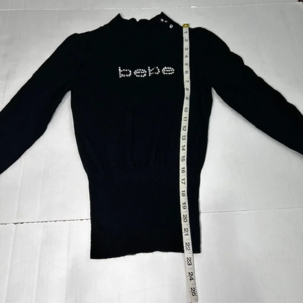 Bebe Rhinestone Embellished Bling Soft Cozy Sweater Black Size M - Picture 4 of 7